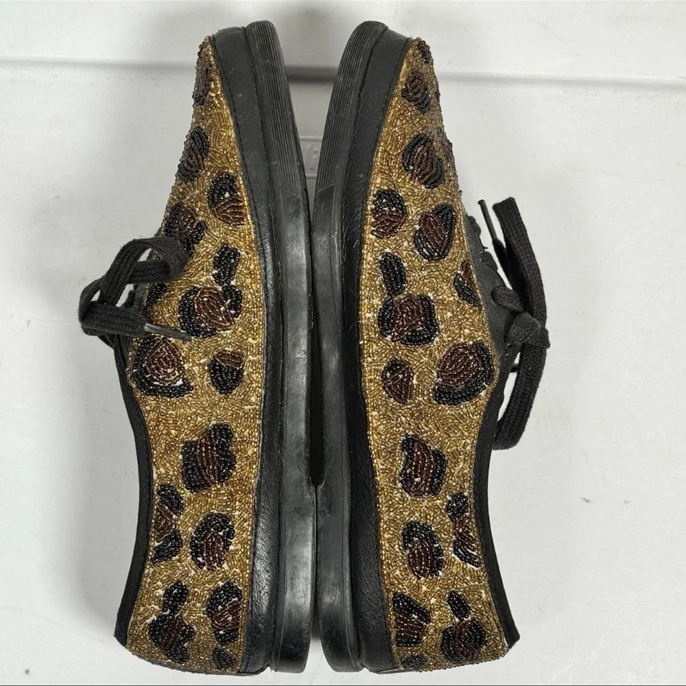 VTG 90s Retro 1996 Beaded Leopard Cheetah Print Shoes Sporty Hipster Sneakers 7M